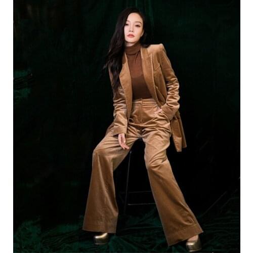 Womens suit pleuche womens trouser suit 2 piece set suit blazer with pants high quality women pantssuits Recommend