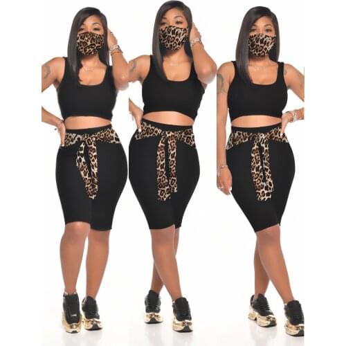 Summer Clothes for Women Knitting Camisole Shorts Pencil Pants Leopard Print Face Mask Sexy Sport Two Piece Set Women Clothing