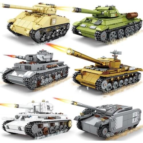 KAZI World War II Tank Model Assembled Military Series Childrens Boys 6~8 Years Old Playing Block Toys Birthday Gift