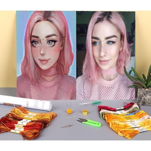 Cartoon Girl Woman Printed Canvas 11CT Cross-Stitch Complete Kit Embroidery DMC Threads Needlework Handiwork Handmade Mulina