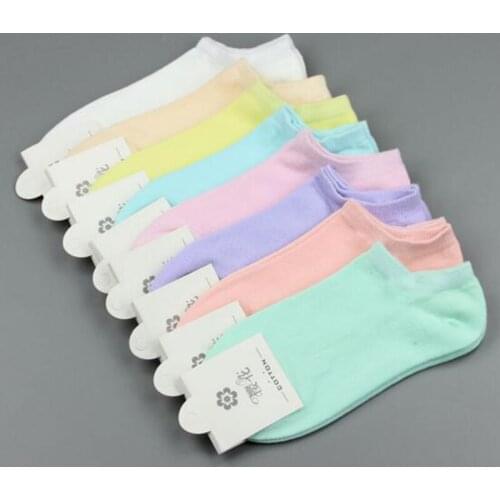 New Simple Style 1 Pair Women Cotton Lovely Candy Color Ankle Boat Short Socks Sock Slippers Female Girls Color Random Color