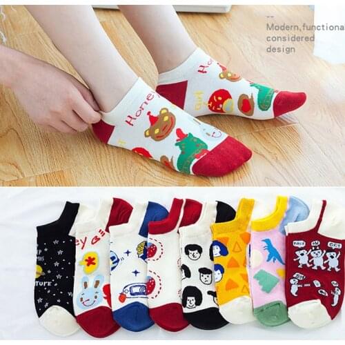 Cute woman printed cotton socks white cute cartoon animal retro socks novelty crazy fun comfortable socks fashionable summer new