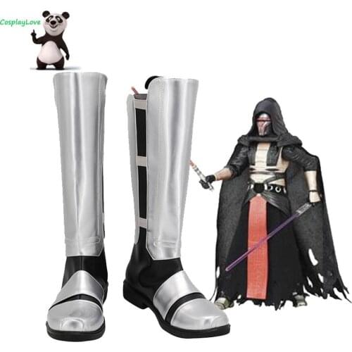Movie SW Old Republic Sith Lord Darth Revan Silver Shoes Cosplay Long Boots Leather Custom Made