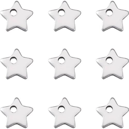 PandaHall 20pc 6x6x1mm 304 Stainless Steel Five-pointed Star Charms Small Pendant for Bracelets Necklace Earrings Jewelry Making