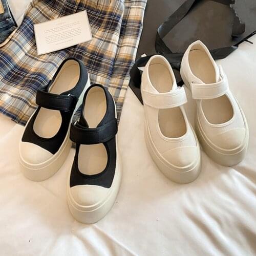 Canvas Shoes Female 2021 New Thick-Soled Mary Jane Shoes Female Wild Nurse Shoes Big Head Niche Casual White Shoes