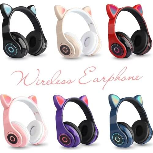 Cross border popular online red light emitting cartoon headset for womens ears wireless Bluetooth game headset