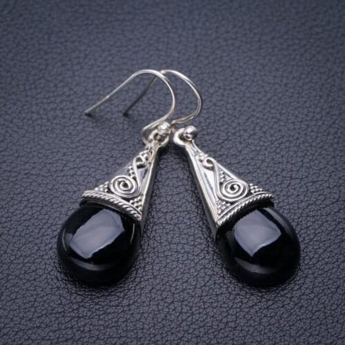 StarGems Natural Black Onyx Handmade 925 Sterling Silver Earrings 1.5" E1847