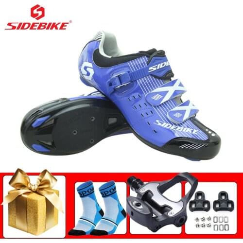 SIDEBIKE Road Cycling Sneakers Sapatilha Ciclismo Self-locking Breathable Flat Shoes Add SPD-SL Pedals Bicycle Riding Footwear