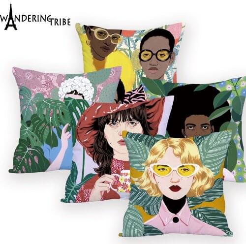 Nordic Character Pouf Pillow Rectangular for Sofa Gifts New Cushion Cover Botanical Pillows Home Sofa Soft Wholesaler