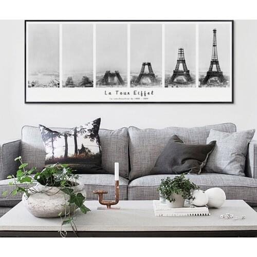 Nordic Vintage Eiffel Tower Construction Process Banner Canvas Painting Print Picture Poster Wall Art Living Room Home Decor