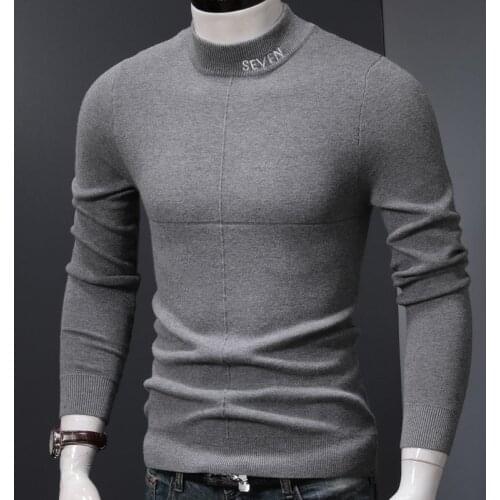 Pullover Sweater Men Half Turtleneck Winter Clothes Long Sleeve Standard Knitted Jersey