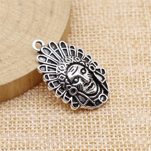 WYSIWYG 4pcs 19x30mm Charms Indian Chief DIY Jewelry Findings Antique Silver Color Indian Chief Charms