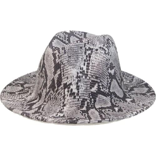 Fedora hat women snake print wide brim panamas blue yellow black felted hat casual print jazz caps winter hat gorros y sombreros