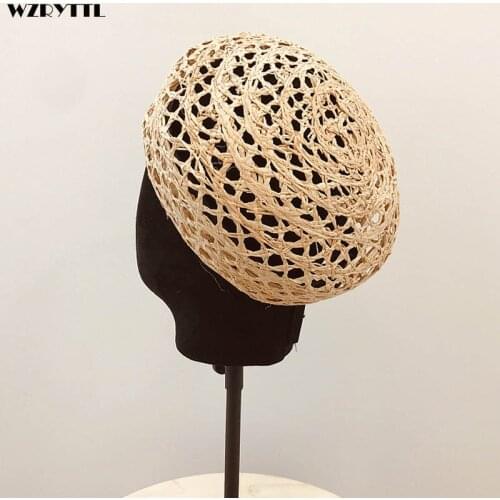 New Trendy Summer Women Beret Cloche Raffia Sun Hat Adjustable Girl Straw Beret Sun Beach Cap Ladies French Style Papyrus Beret