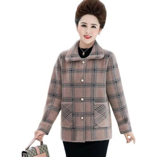Imitation mink velvet Woolen Coat Women 2021 New Autumn Winter lattice Woolen Jacket Female Outerwear ladies Warm Jackets Tops