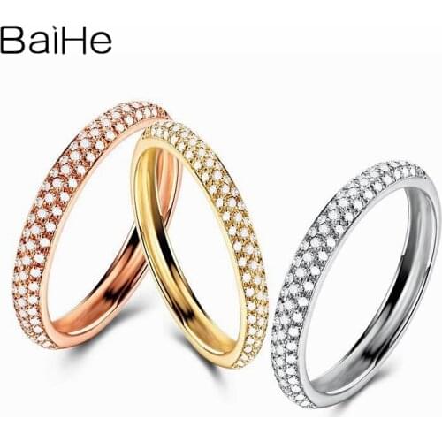 BAIHE Solid 10K White Gold 0.2ct H/SI Round Natural Diamonds Engagement GIFT Wedding RING Women Fine Jewelry GIFT Diamond Ring