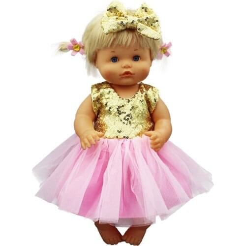 Gold Dress+Hairbrand Clothes Fit 42 cm Nenuco Doll Nenuco y su Hermanita Doll Accessories