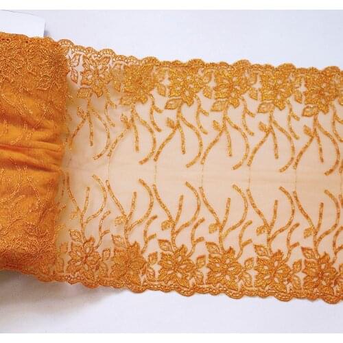 1 Meter 26.5 cm Width Flower Embroidered Lace Trim Gold Mesh Costume dress Decorative Lace Applique Trimmings Lace Fabric Craft