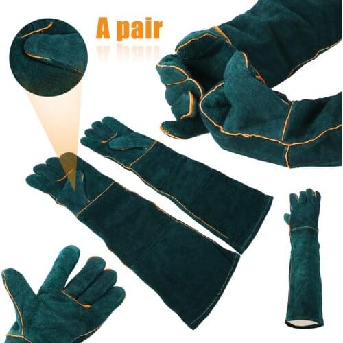 1Pair Long Protective Anti-bite Gloves Cowhide Welding Gloves Heat Resistant Gloves Safety 60cm For Processing Working