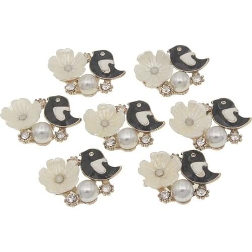 10pcs/lot 20mm Craft Supplies Accessories for Handicraft Kids Bowknot Embellishments Manualidades Rhinestone Brooch with Pearl