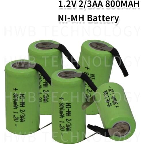 10 PCS/lot New Original 1.2V 2/3AA 800mAh Ni-Mh 2/3 AA Ni-Mh Rechargeable Battery With Pins Free Shipping