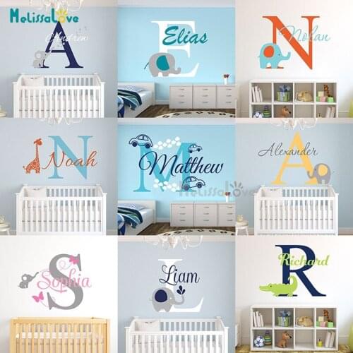 Custom Name Elephant Wall Stickers For Kids Room Personalized Boys Name Bedroom Nursery Wall Art Pic Baby Vinyl Wall Decals D671