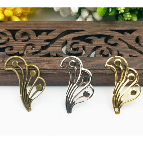 20 pcs/lot 26*16mm Gold color/rhodium/Antique bronze Metal Filigree Flowers Slice Charms Settings Jewelry DIY Components