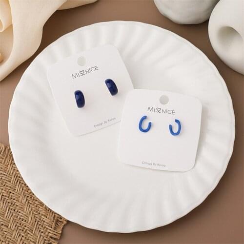 2021 New French Fashion Blue Enamel C Shape Earrings for Women Gold Color Metal Circle Open Hoop Earrings Party Jewelry