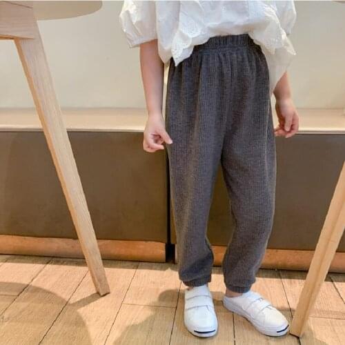 2021 Spring New Arrival Boys Girls Casual Pants Solid Long Sport Pants 100% Cotton Elastic Waist Pencil Pants Kids Clothes 2-7T