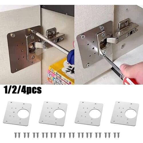 4pcs Hinge Repair Plate Stainless Steel Furniture Cupboard Mount Tool Cabinet Door Furniture Hardware Hinges Repair Installer