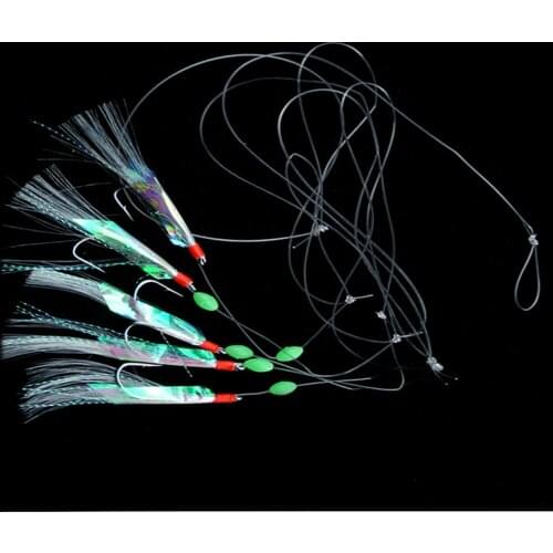 5Pcs Hooks Sea Fishing Rigs Soft Tackle Boat Luminous Fishing Hook Fishing Lure Soft Night Light Crystal Barbed Hook Rig