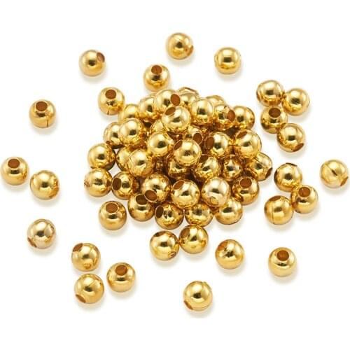 Pandahall 500pcs Iron Loose Spacer Beads Ball for Charm Bracelets Jewelry Making Round Golden Hole: 1.5mm