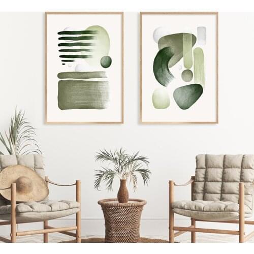 Abstract Green Geometric Brush Watercolor Boho Posters Canvas Painting Wall Art Print Picture Living Room Interior Home Decor