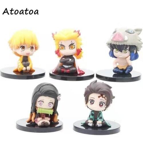 5pcs/set Anime Demon Slayer Action Figures Zenitsu Kyoujurou Kamado Tanjirou Nezuko PVC Model Collection Statue Kid Gift Toy