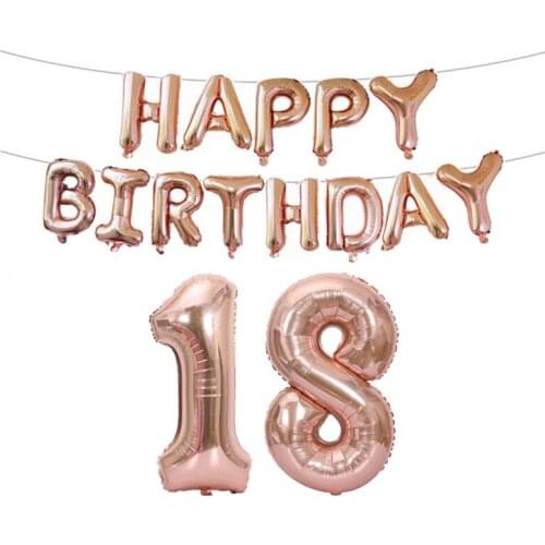 Big Happy Birthday Balloon Aluminium Balloon Rose Gold Letter Number Balloons Set for Birthday Party Event Decoration Supplies