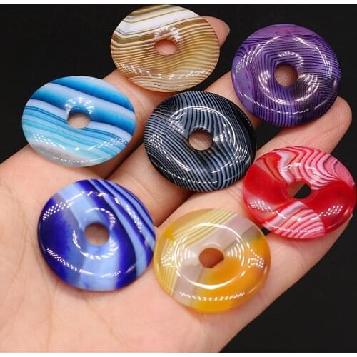 Big Hole Natural Stripe Agates Stone Beads Hole 7.5mm Round Shape Beads for Making Jewelry Necklace Accessories 30x30mm