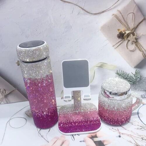 Diamond Gradient Coffee Mug Thermos Cup Intelligent Temperature Measurement LED Touch Display Water Cup Mobile Phone Holder