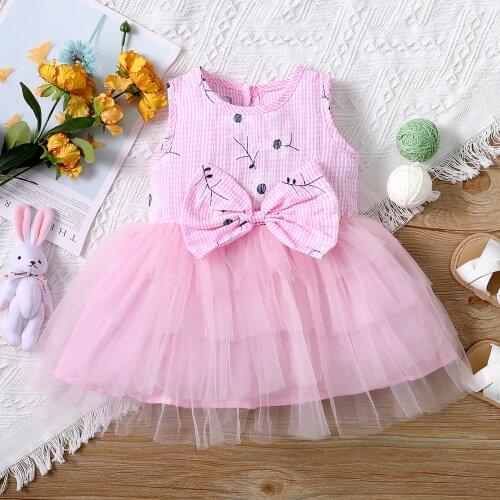 Pudcoco Kids Clothes Girl Little Girls Tulle Dress, Sleeveless Crew Neck Floral Print Bowknot Tiered Tutu Dress