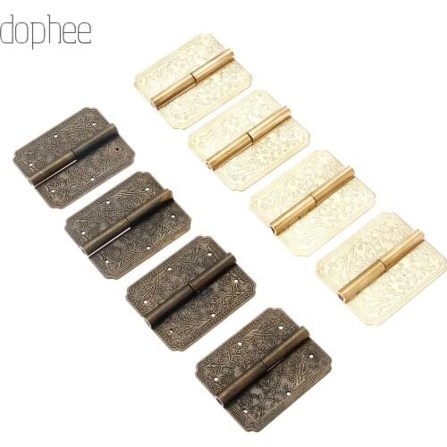 Dophee 1pc right/left 6*5cm Print hinges Furniture Hardware Cabinet Vintage Hollow Antique Bronze Brass For DIY box
