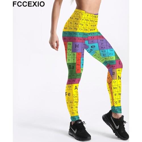FCCEXIO Womens High Waist Pants Periodic Table Chemical Elements Print Stovepipe Exercise Trousers Strethcy Fitness Leggings