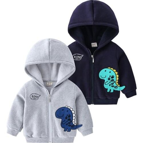 Fleece Thickening Dinosaur Boys Sweatshirts Zippies Hoodies Warm Thermal Toddler Autumn Jacket Winter Coat Kids Clothes