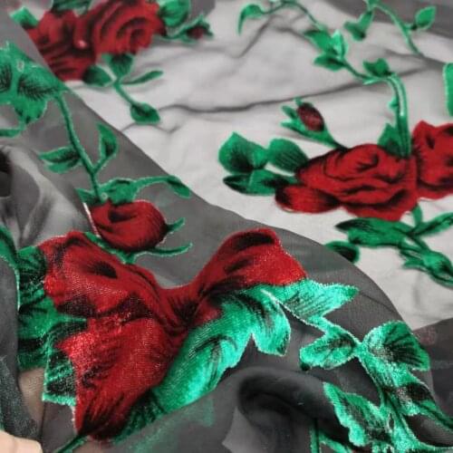 Velvet Flocked DIY Viscose Nylon Fabric 114cm Width Fleeced Burn-out Wedding Dress Material