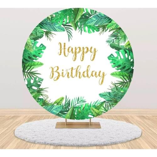 Mocsicka Round Circle Backdrop Jungle Forest Happy Birthday Party Background Photography Customize Cake Table Cover Photo Studio