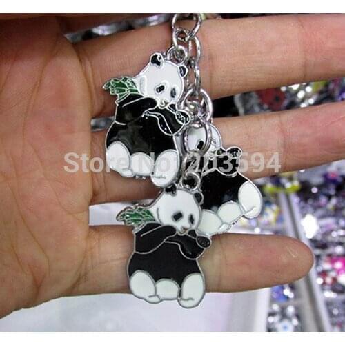 IUUIOOP Hot Sale 10pcs Key Ring Cute Alloy Enamel new style three charms PANDA new key chain