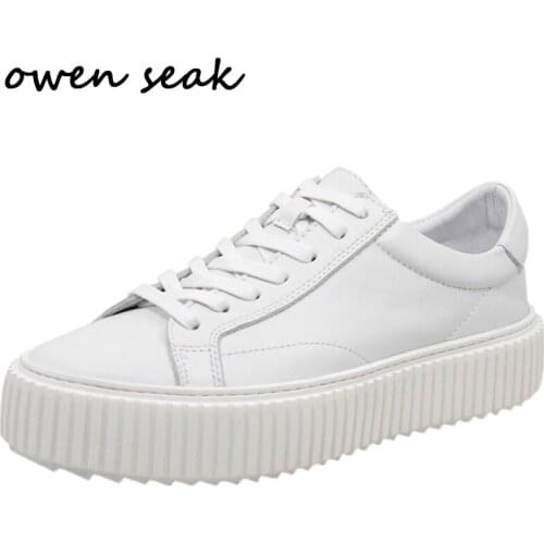 Owen Seak Men Casual Shoes Luxury Trainers Loafers Cow Leather Lace Up High Street Wear Sneakers Spring White Black Flats Shoes