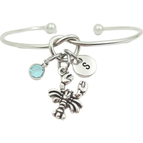 Lobster Animal Creative Initial Letter Monogram Birthstone Adjustable Bracelet Fashion Jewelry Women Gift Accessories Pendant