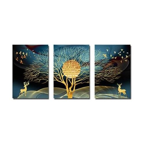 Lot style Choose Golden Abstract Deer Tree Bird Art print Silk poster Home Wall Decor