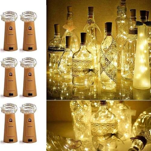 6pcs/lot 2M 20 LEDS Wine Bottle Light with Battery Operated LED Cork Shape Silver Copper Wire Warm white Fairy Mini String light