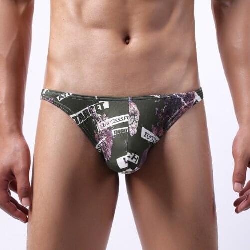 Men Briefs Low Waist Ultra-thin Printed Underwear String Homme Panties 2XL Sexy Bugle Pouch Underpant Cuecas Thongs Tanga Bikini