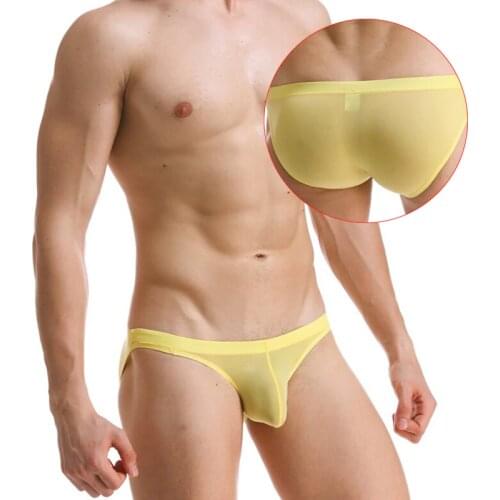 Mens Sexy Ice Silk Underwear Briefs Men Ultra Thin Transparent Comfortable Panties Low Rise Male Mini Underpant Bikini